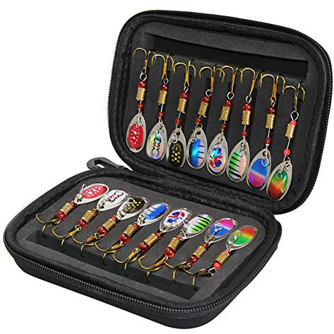 Pêche douce Leurres Kit,leurres de pêche Appât de pêche Spinners Appâts cuillère Set à Palan Sac truite basse saumon doré jaune brochet Peche-truite pour basse perche Rotating pêche Accessoires16pcs