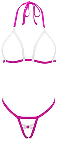 HERRYLO - Micro bikini extremo cachonda G String Bikinis sin entrepierna exótica lencería para mujer sin cobertura nude sexy bailarina trajes, 21001-blanco fucsia, Talla única