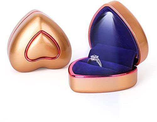 Rolin Roly Ring Box mit LED Licht Herzform Samt Ring Schachtel Velvet Geschenkbox FÜR Ring Schmuckschatullen Vorschlagen Ringkasten für Hochzeit Verlobungsring (Gold Heart Ring Box)