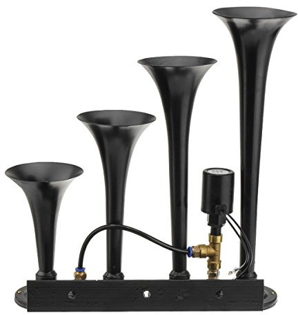 YONGYAO 149DB 4 / Four métal Trompette air Corne Chrome Train Voiture Camion Bateau 12V 24V-Noir