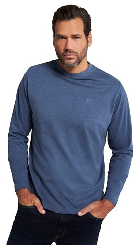 JP 1880 Herren L-8XL bis 8XL, Langarmshirt, Sweatshirt mit Logo-Stickerei, Basic, Rundhals, Regular Fit, Baumwolle Blue Denim 6XL 702559902-6XL