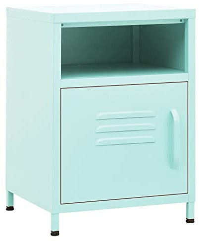 vidaXL Nachttisch 1 offenes Regal 1 Tür Modern Nachtschrank Nachtkonsole Nachtkommode Schlafzimmer Schrank Kommode Minzgrün 35x35x51cm Stahl