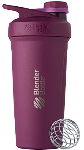 BlenderBottle Strada Twist Cap Shaker Cup Insulated Stainless Steel Water Bottle with Wire Whisk, 24-Ounce, Plum