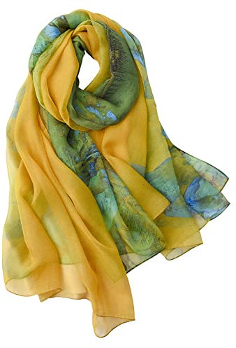 STORY OF SHANGHAI Seidenschal Damen 100% Seide, 30+ Farben XXL Blumen Seidentuch, Stola für Abendkleid Hochzeit, Seide Schal Halstuch, 180 * 110cm,Berg Gelb Grün