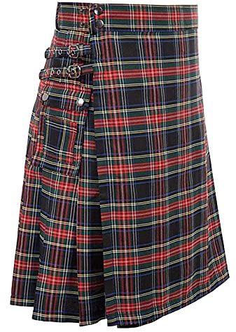 Beokeuioe Hommes Kilt Traditionnel Mode Écossaise Nouvelle Jupe Utilitaire Classique Rétro Médiévale Écosse Plissée Épissure Kilt Écossais, A Rouge, L