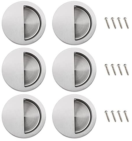 6Pcs Recessed Sliding Pull Door Handles Stainless Steel Recessed Door Handles Flush Sliding Door Handles for Wardrobe Cabinet Drawer Wooden Cupboards Silver