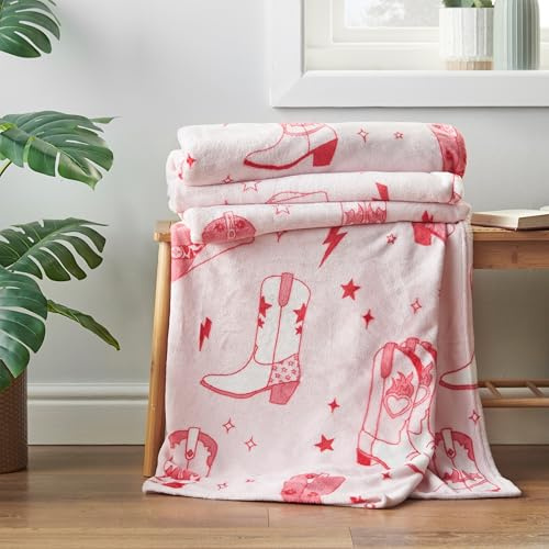 Sassy B Cowgirl-Stiefel, kuschelig, Fleece, 200 x 240 cm, übergroße Decke, Überwurf, Rosa
