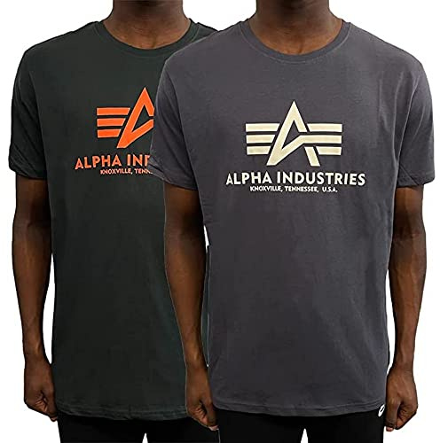Alpha Industries Basic T 2 Pack T-Shirt für Herren Grey Black/Dark Petrol