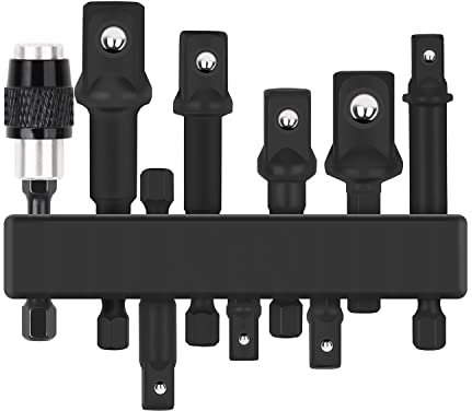 SWANLAKE 9PC Power Drill Sockets Adapter Sets, Hex Shank Impact Driver Socket Adapter, Socket to Drill Adapter 1/4 3/8 1/2 Impact Driver Adapter