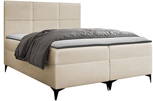 Mirjan24 Boxspringbett Fava mit 2 Bettkästen, Doppelbett mit Matratze + Topper Amerikanisches Continentalbett Polsterbett Farbauswahl Bett mit Kopfteil Bettgestell (Magic Velvet 2250, 200 x 200 cm)