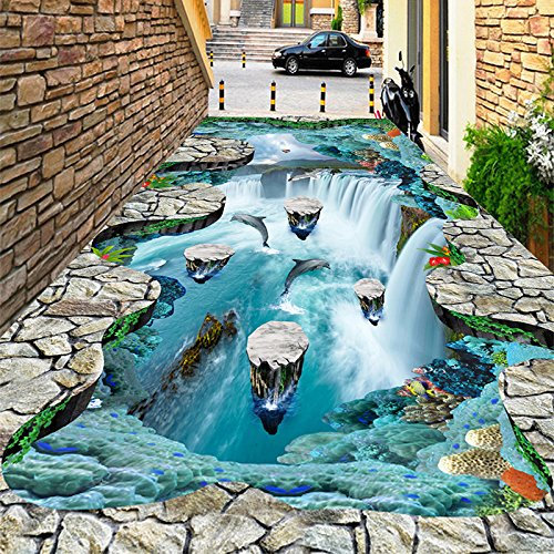 MASTPOINT PVC Selbstklebende Bodenbelag Tapete dreidimensionale Klippe Wasserfall 3D Fliese Wandbild Wohnzimmer Bad wasserdichte Aufkleber