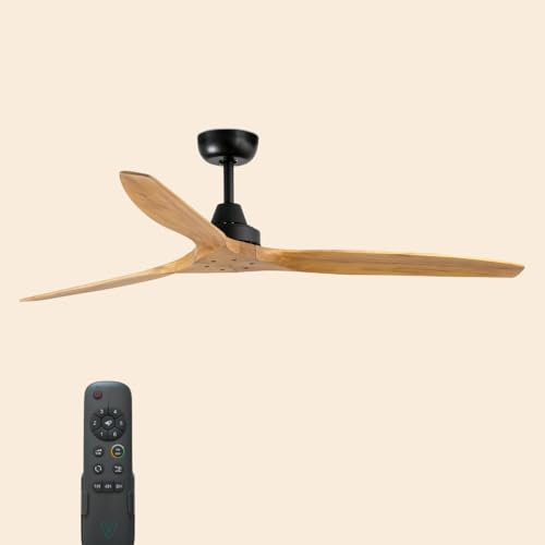 Ventyly/Morelos/Ventilador de Techo Negro y palas de madera / 152 cm, 6 Velocidades, Silencioso, Mando a Distancia, Verano-invierno, motor DC, temporizador, modo brisa