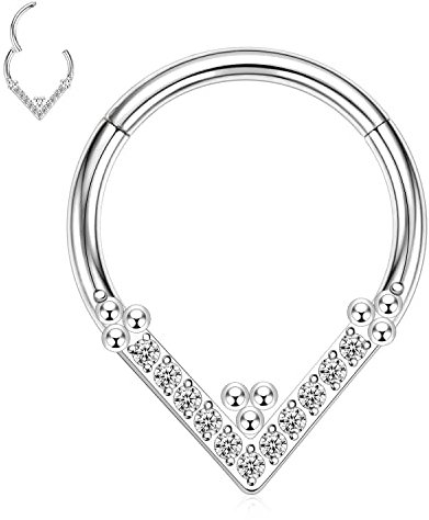 Hengkaixuan 16G Daith Septum Teardrop Schmuck Rook Helix Clicker Nasenringe Hoop Silber 316L Chirurgenstahl Klappsegment 10mm Mit Perlen Conch Knorpel Ohrringe