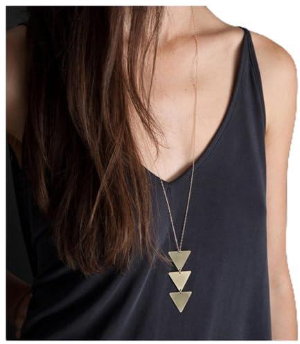 Dervivea Boho Dreieck Lange Halskette Kette Großes Dreieck Anhänger Halskette Gold Dreieck Y Halskette Lange Geometrische Halskette Schmuck Für Frauen Und Mädchen
