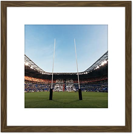 Artery8 Serer Rugby Goal Posts World Cup Stadium Sport Photo 8X8 Inch Square Wooden Framed Wall Art Print Picture with Mount
