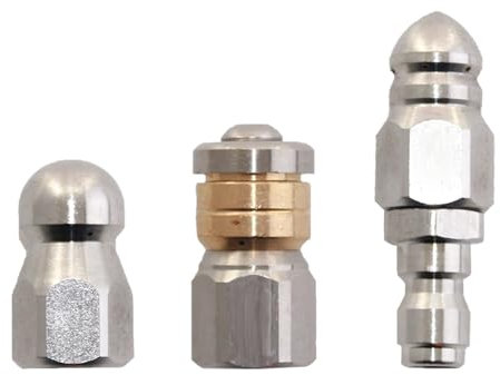 4 Stück Kanalspüldüse für Hochdruckreiniger, ADEFOL Tipps für Abflussreinigungsdüsen Edelstahl Rotierende Knopfnase mit 1/4'' Schnellkupplung