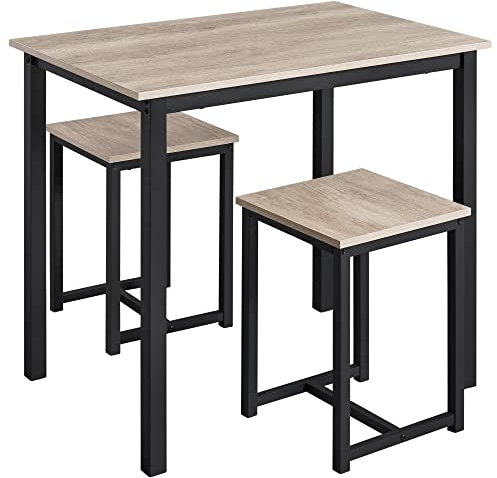 Yaheetech Bartisch-Set, Stehtisch mit 2 Barhockern, Bistrotisch Esstisch 90 x 60 x 75 cm, Küchentisch Holz Essgruppe für Küche, im Industrie-Design, grau-schwarz