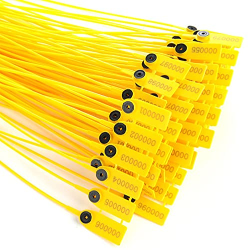 HERCHR Yellow Security Tags 100Pcs Numbered Pull Ties Secure Antitamper Seals Anti Tamper Fire Extinguisher Seals for Trailer Logistics Transport Package Shipping