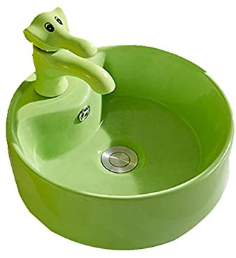 Lavabo Bagno Lavandino del Bagno in Ceramica Rotondo Carino con Set di lavello di Rubinetto a Forma di Animale (Colori Multipli tra Cui Scegliere) Lavandino Bagno (Color : Groen)