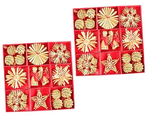 Warmhm Wohnkultur 2 Kisten -anhänger Rustikaler Baumschmuck Weihnachtsbaum Hängende Dekoration Strohschmuck-sortiment Weihnachtsrattenball Weihnachtsdekoration Aus Holz Verpackt Ornament