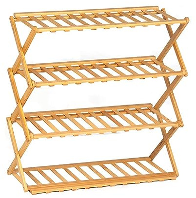 GBS Folding Wooden Shoe Rack 5 Tier – Natural Fir Wood Foldable Shoe Rack for Entryway, Bedroom, Hallway, Living Room - Multi-Purpose Plant Stand & Shoe Organizer, 67 x 26 x 90 cm