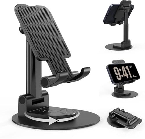 BHHB Soporte Móvil, suporte telemovel Mesa Ajustable Soporte Móvil Mesa para Teléfono para iPhone 14/13 /12 /X / 8 Plus, iPad Mini, Huawei, Galaxy S6/S7/S8 - Negro
