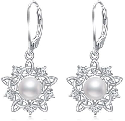 VONALA Perle Schneeflocke Ohrringe Hängende Silber 925 Celtic Snowflake Earrings Schneeflocke Schmuck Geschenk für Geburtstag Weihnachten