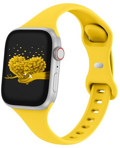 Slim Thin Narrow Band Compatible with Apple Watch 38mm 40mm 41mm 42mm 44mm 45mm 46mm 49mm, Replacement Silicone Sport Strap Wristbands for iWatch Series 9/8/7/6/5/4/3/2/1 Ultra/2 SE Women Men, Yellow