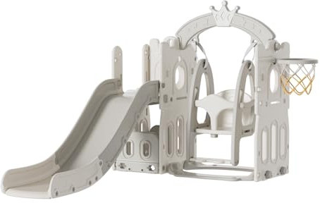 Toboggan et balançoire pour bébé Toboggan autoportant pour Enfant Centre d'activités pour Aire de Jeux Ensemble de Jeux intérieur extérieur Toboggan Long Equipement de Jeux (Tower White)