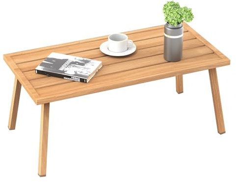 C-Hopetree Small Metal Outdoor Garden Coffee Side Table for Outside Patio, Rectangle, Wood Look