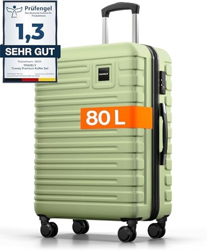 Travely Polycarbonat Koffer Groß 67cm L - 60L Innenvolumen - sehr robuster Hartschalenkoffer mit sanften Rollen & TSA Schloss, Reisekoffer, Handgepäck Koffer, Reisekoffer mit Rollen