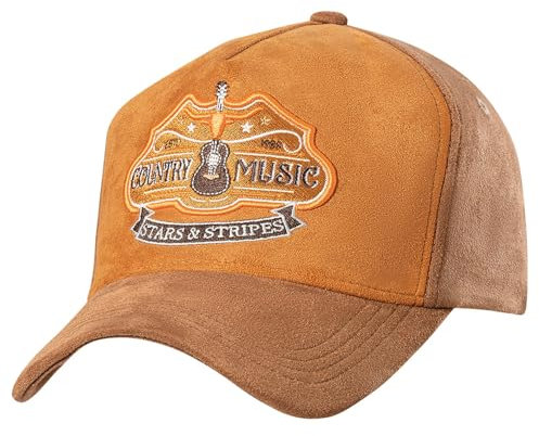STARS & STRIPES Western-Mode Trucker Cap Country Music Brown – Braun in Wildlederoptik mit 3D-Bestickung & Snapback-Verschluss