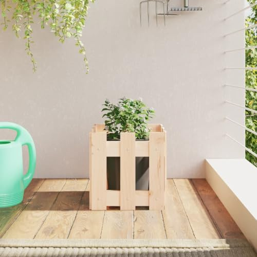 AUVYI Pflanzkübel aus Holz Blumenkasten Lattenzaun-Design Gartenbeet Kräuterbeet Gärten Dekoration Gemüsebeet für Anbau Pflanzen Blumen und Gemüse Gartenmöbel Massives Kiefernholz 30x30x30 cm