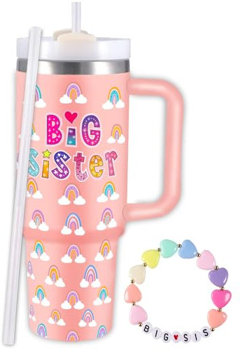 Stanley Becher mit Henkel für kleine Mädchen, isolierter Edelstahl-Trinkbecher für kleine Mädchen, Motiv: Big Sister Gifts for Gilrs, Pink Stanley