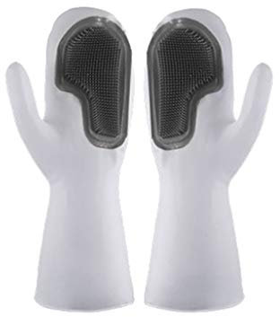 Guantes Limpieza de silicona Cepillo de goma Lavavajillas Cocina Cocina, y bar Cosas Baratas Y Chulas (Grey, One Size)