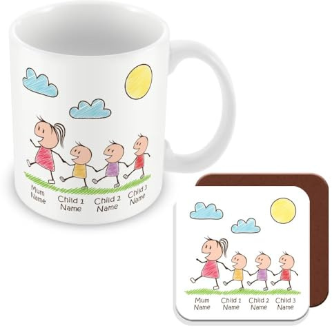 MUGGZ Personalised - Mummy Mug & Coaster with 3 Kids - Personalise with Names - Gift for Mums - Giftset - Made in The UK