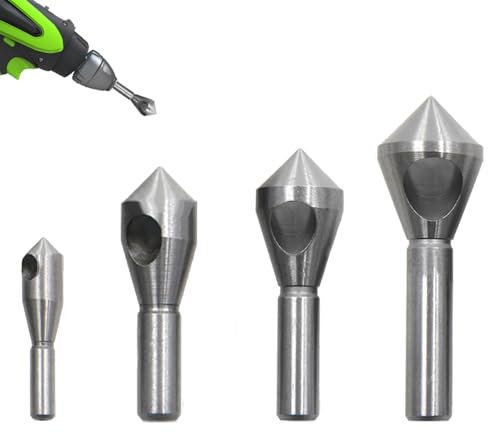Juego de 4 brocas avellanadas de metal de acero inoxidable para desbarbado, chaflán de 90° con revestimiento de titanio, herramienta de chaflán para bricolaje, metal, madera, aluminio, hierro, placa