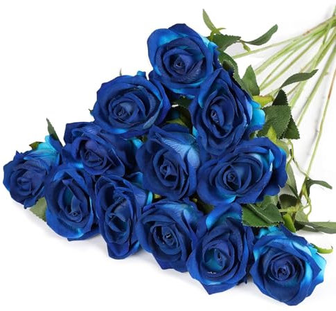 JAONLD 12 Pezzi Fiori Finti per Decorazioni Fiori Finti 51 * 7cm Realisticamente Morbido con Foglie e Stelo Regolabile,Fiori Artificiali per Matrimoni,Bouquet,Feste,Decorazioni per la Casa(Blu)