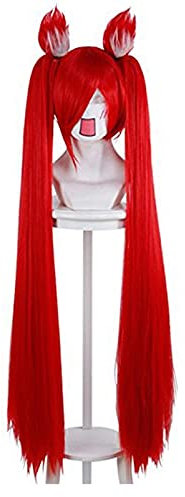 WHBHD Anime Coer Wig. 120cm Spiel. LOL Jinx Magic Girl Red Cosplay Perücke Wärmebeständigkeit Synthetische Haarperücke mit Ohren