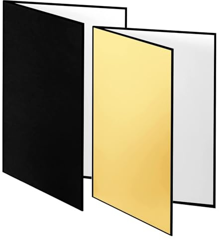 YUOCU 2PCS A3 17x12 Inch Photography Light Reflector Cardboard, 4 in 1 Paper Folding Light Diffuser Board for Photo Studio Still Life, Product and Food Shooting- Black, Gold, Silver, White