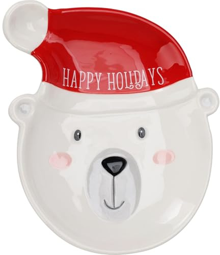 Carousel Home Ceramic Polar Bear Christmas Plate | Novelty Christmas Character Snack Plate | Christmas Serving Dish Snack Nibbles Bowl - 19cm