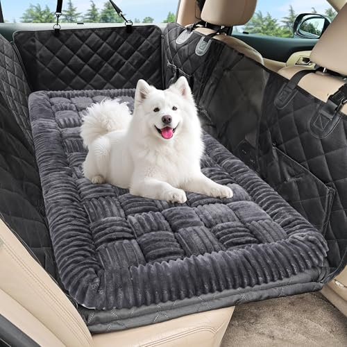 Loiion Hundebett Auto Rückbank, Weich Auto Hundebett, Hundematte Große Hunde, Autodecke Hund Rückbank, Hundematte rutschfest, Leicht zu Reinigen, Kratzfest und Komfortabel, 127×62.5cm, Dunkelgrau