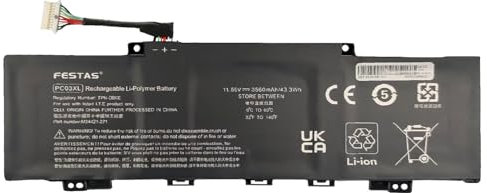 FESTAS 11.55V 43.3Wh PC03XL Batterie Compatible avec HP Pavilion X360 14-DY 14M-DY 14-BA 14-EK 15-ER Pavilion Aero 13-BE0230A 13-BE0000 Serie HSTNN-OB1W TPN-DB0E TPN-W152 M24421-AC1 M24648-005