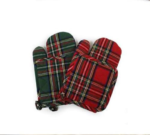 Set Cucina Coordinato Natale Guantone Presina Tartan Scozzese 100% Cotone Tinto filo Articolo da Regalo (Fondo Verde)