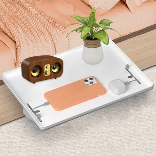 Kongming Nachttisch Regal Betttablett klemmbar hängend ans Hochbett Bett Organizer Bettablage zum einhängen mit Kabelbuchtens für Studentenwohnheim und Kinderzimmer (weiß)