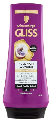 Gliss Schwarzkopf Vollhaar-Wonder-Conditioner Filler-Effekt 200 ml, Gliss Restrukturierender und stärkender Conditioner mit Koffein und Peptiden, Conditioner für sprödes und zartes Haar mit veganer
