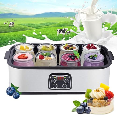 Ultimate Yogurt Makers, 1400ml Yoghurt Maker with 8 Pcs Glass Jars, Yogurt Maker Machine with LCD Display and Timer, Adjustable Temperature, for Organic Probiotic Yogurt, Health Birthday Gift