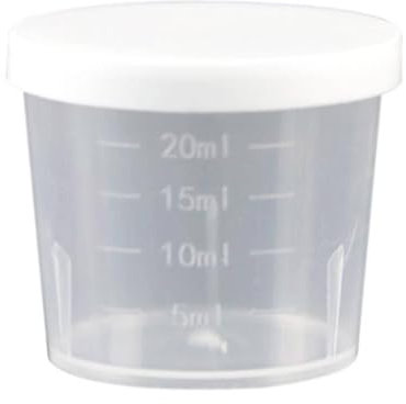 Bicchiere dosatore in plastica trasparente con coperchio, dosatore multiuso per medicina liquida, cucina e artigianato, facile da leggere, graduato (20 ml)