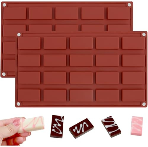 YXHZVON 2 Stück Schokoladenform Silikon, Rechteckige Energieriegel Silikon Form mit 20 Mulden, Backform Müsliriegel Antihaft, BPA-frei für Schokolade Brownies und Käsekuchen(Ziegelrot)