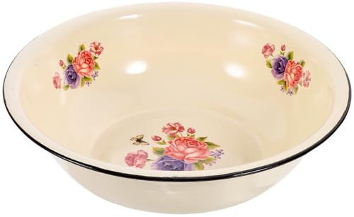 HOMSFOU Vintage Enamel Food Basin 28cm Diameter Old-Fashioned Enameled Container Household Enamelware for Kitchen Dough Mixing and Washing, Retro Style Random Pattern